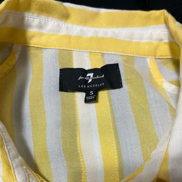 7 For All Mankind Yellow White Striped Tie Front Shirt Button Down Size S - Picture 12 of 12